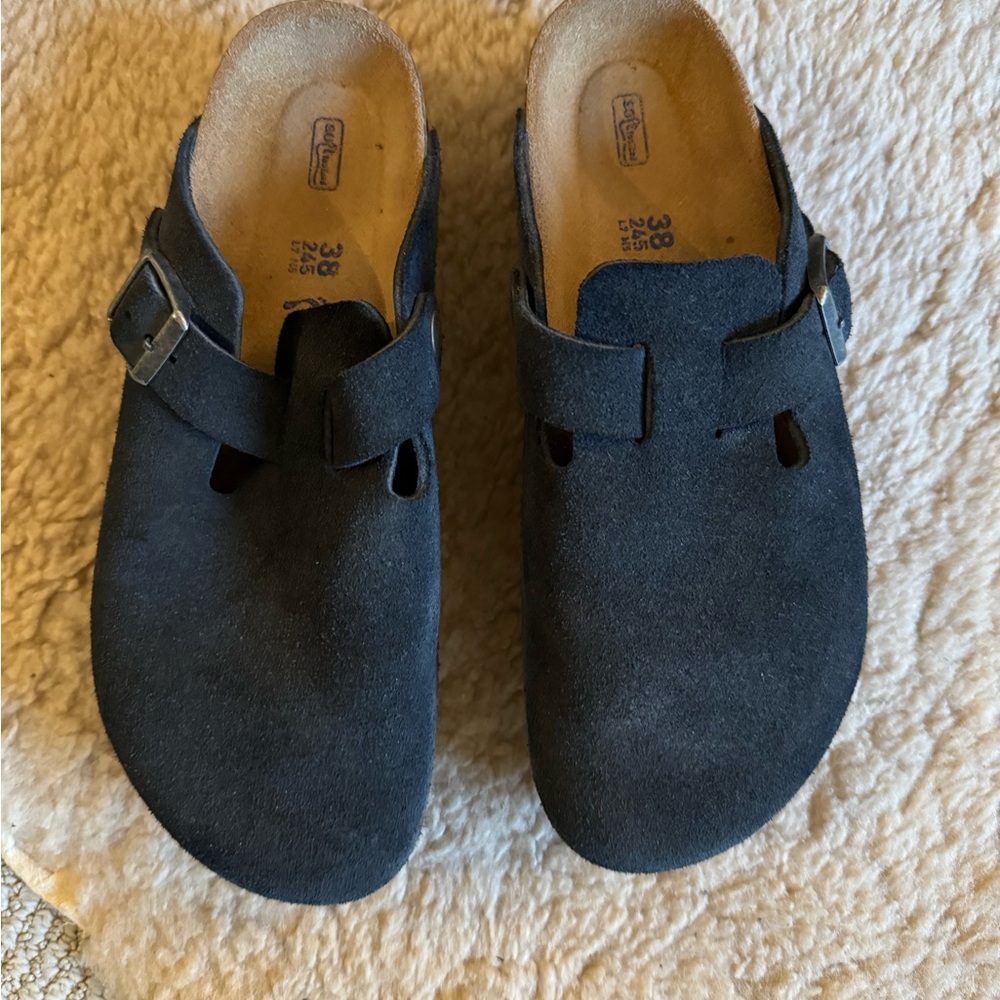 Birkenstock Boston Clogs 38 Narrow Navy Suede